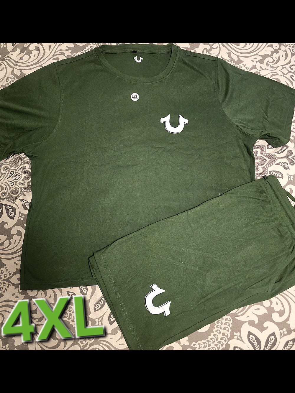 True Religion Men Green Short Sleeve Pajama Set with White Logo